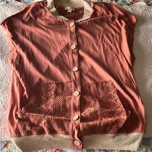POL Rust Button-Up Shirt with Lace Pockets